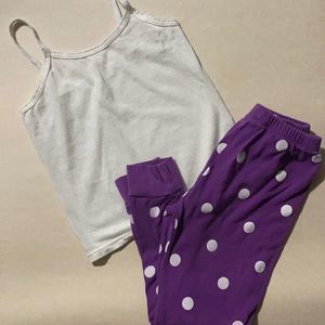 Purple Polka Dot Pajama Pants Size Small with White Tank Top Size Small Set $10